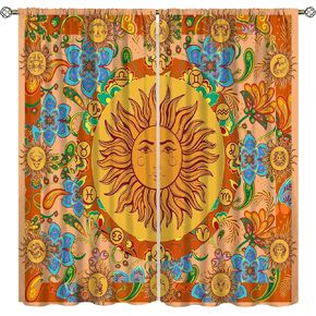 Sun Moon Curtains, Sun and Moon Phase Galaxy Space Aesthetic Mystic Window Treatments for Bedroom Living Room, Bohemian Goth Tarots Tapestry Drapes 2 Panel Sets,42x45 Inch