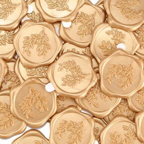 Yoption Eucalyptus Wax Seal Stickers, 50 Pack Envelope Seal Stickers Envelope Seals Self Adhesive Gold Stickers for Wedding Party Birthday Christmas