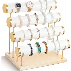 Wenqik 4 Tier Detachable Bracelet Holder Bracelet Display with Wooden Tray Velvet Bracelet Holder Display for Jewelry Storage Stand (Beige)