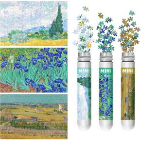 150 Pieces Mini Jigsaw Puzzles for Adults & Kids, 6" x 4" Small Jigsaw Puzzles Capsule Tube Jigsaw Puzzles Intelligent Game, Branches Of An Almond Tree In Blossom The Pink Peach Tree Sunflowers 3 Pack