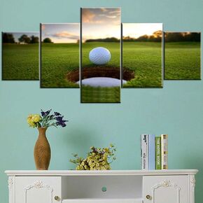 Golf Pctures Wall Decor Black and White Paintings Golf Course Wall Art for Living Room Golfing Sports Artwork 5 Piece Prints on Canvas House Modern Decor Giclee Framed Ready to Hang(60''Wx 32''H)