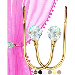 Curtain Tieback Hooks Crystal Prisms - Antique Brass Curtain Holdbacks, Curtain Holders for Drapes, Curtain Hooks for Drapes Holdbacks, Decorative Curtain Pull Backs, Curtain Accessories 2 Pack