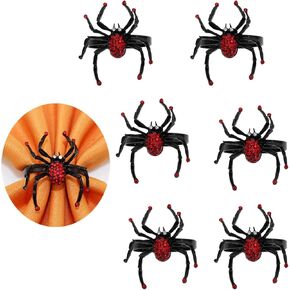 مجموعة من 6 حلقات منديل من الألماس العنكبوتي، حلقات منديل سوداء، حلقات منديل، حامل من سبيكة معدنية، حامل حلقة منديل لتزيين طاولات الهالوين، مستلزمات حفلات الطعام ﻿ (أسود) in Kuwait