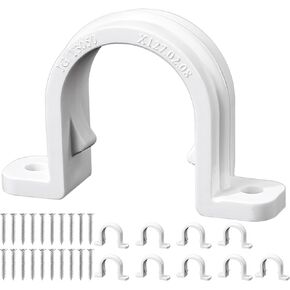 10 Sets PVC Pipe Clamps, 1'' Plastic Pipe Straps, 2 Holes Pipe Mounting Brackets U-Shape Conduit Clamp Heavy Duty Conduit Strap Clip for PVC Pipes Conduit Cables Hose(1-inch)