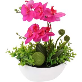 Briful Orchids Artificial Flowers 14" Large Fake Orchid White Phalaenopsis Orchid Flower Arrangements with Ceramic Vase Faux Orchid for Home Bathroom Table Centerpiece Office Wedding Decor