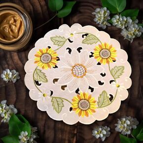 Table Runner 70 Inches Long, Textured Fabric Runner Embroidered Sunflower Cutwork Dresser Farmhouse Scarf for Home Kitchen Dining Table Top Decorations 14"x 70" in Saudi Arabia
