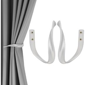 2 Pack Curtain Holdbacks, Aluminum Alloy Wall Mounted Decorative Drapery Tiebacks with Screws and Anchors, Heavy Duty U-Shape Wave Window Curtain Hooks for Home Decor (2, Black)
