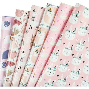 WRAPAHOLIC Wrapping Paper Sheet - Animal Prints for Birthday, Holiday, Party, Baby Shower - 1 Roll Contains 6 Sheets - 17.5 inch X 39.3 inch Per Sheet