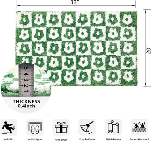 Cute Floral Checkered Bath Mat Non Slip Rubber Backed 16’’W x 24’’L, Vibrant Yellow Geometric Checkerboard Daisy Flower Boho Bathroom Rugs Shaggy Absorbent Shower Floor Mat Machine Washable in Saudi Arabia