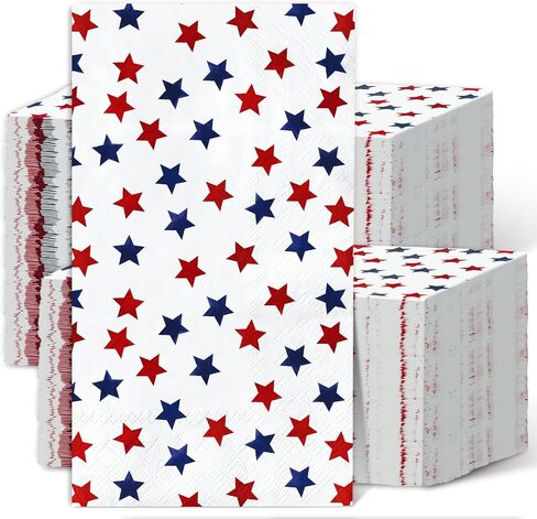 AnyDesign 100Pcs Patriotic Paper Napkins Red Blue Stars Disposable Napkins 4th of July Square Luncheon Dinner Napkins for Independence Day Party Supplies Table Decor, 6.5 x 6.5 Inch in Saudi Arabia