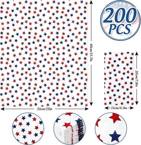 AnyDesign 100Pcs Patriotic Paper Napkins Red Blue Stars Disposable Napkins 4th of July Square Luncheon Dinner Napkins for Independence Day Party Supplies Table Decor, 6.5 x 6.5 Inch in Saudi Arabia