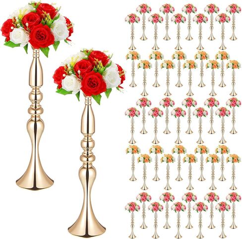 Rtteri 24 Pcs Metal Wedding Centerpiece Table Decoration Flower Stand 20 Inch Tall Wedding Flower Vase Centerpieces for Reception Flower Arrangement Candle Holder Party Dinner Home Decor (Gold) in Saudi Arabia