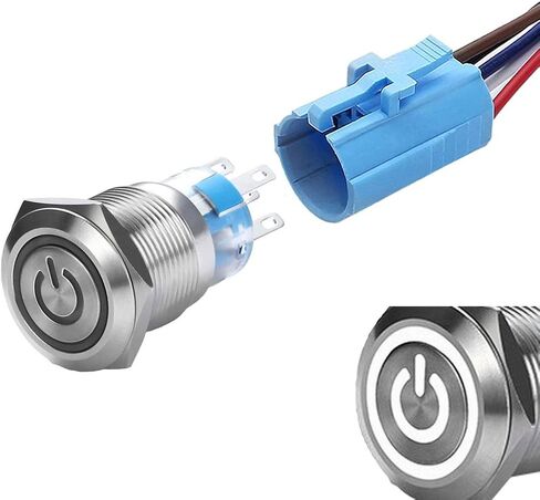 رمز الطاقة WerFamily 12 فولت LED أخضر 19 مم مفتاح زر الضغط 1NO 1NC SPDT تشغيل/إيقاف مقاوم للماء من الفولاذ المقاوم للصدأ دائري مع قابس مقبس سلكي in Saudi Arabia