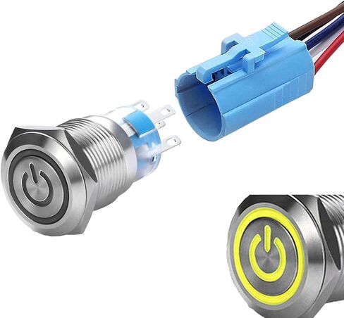 رمز الطاقة WerFamily 12 فولت LED أخضر 19 مم مفتاح زر الضغط 1NO 1NC SPDT تشغيل/إيقاف مقاوم للماء من الفولاذ المقاوم للصدأ دائري مع قابس مقبس سلكي in Saudi Arabia