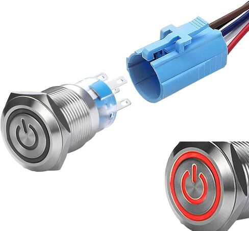 رمز الطاقة WerFamily 12 فولت LED أخضر 19 مم مفتاح زر الضغط 1NO 1NC SPDT تشغيل/إيقاف مقاوم للماء من الفولاذ المقاوم للصدأ دائري مع قابس مقبس سلكي in Saudi Arabia