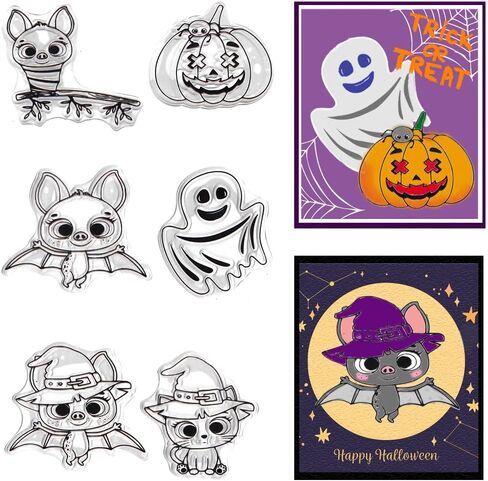 Hying Halloween Pumpkins Ghost Clear Stamps for Card Making, Halloween Bats Rubber Stamps Spider Witch Cat Transparent Stamp Seal for Crafting DIY Scrapbooking Photo Album Decorations in Saudi Arabia