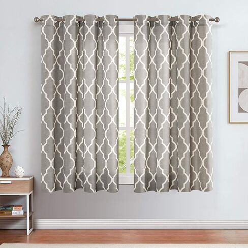 jinchan Curtains Blue Linen Living Room Drapes Light Filtering Moroccan Tile Print Drapes Bedroom Curtain Flax Textured Geometry Lattice Grommet for Dining Room 45 Inch Length 2 Panels in Saudi Arabia