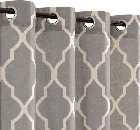 jinchan Curtains Blue Linen Living Room Drapes Light Filtering Moroccan Tile Print Drapes Bedroom Curtain Flax Textured Geometry Lattice Grommet for Dining Room 45 Inch Length 2 Panels in Saudi Arabia