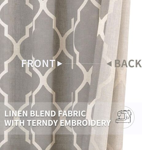 jinchan Curtains Blue Linen Living Room Drapes Light Filtering Moroccan Tile Print Drapes Bedroom Curtain Flax Textured Geometry Lattice Grommet for Dining Room 45 Inch Length 2 Panels in Saudi Arabia