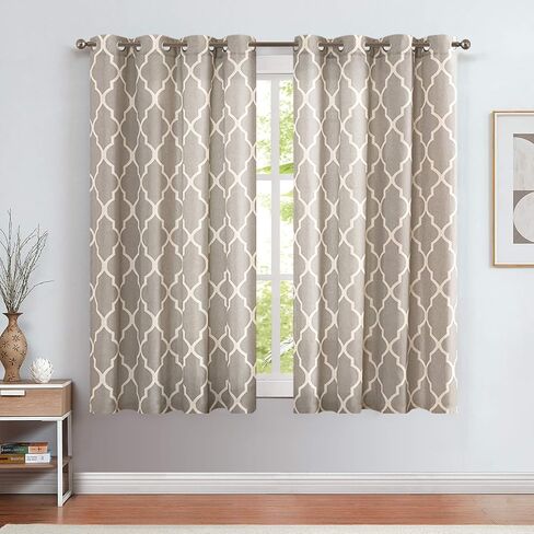 jinchan Curtains Blue Linen Living Room Drapes Light Filtering Moroccan Tile Print Drapes Bedroom Curtain Flax Textured Geometry Lattice Grommet for Dining Room 45 Inch Length 2 Panels in Saudi Arabia