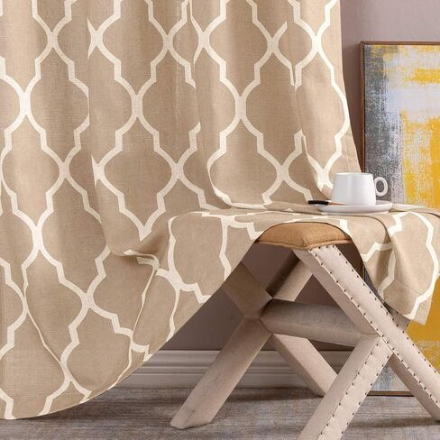 ستائر jinchan ستائر غرفة المعيشة من الكتان الأزرق، ستائر مطبوعة من البلاط المغربي، ستائر غرفة النوم، ستارة من الكتان المزخرف، شبكة شعرية لغرفة الطعام بطول 45 بوصة، لوحتان in Kuwait