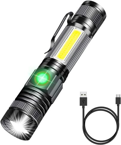 مصباح يدوي تكتيكي قابل لإعادة الشحن من Vnina، مصابيح مغناطيسية USB مع ضوء فلاش COB - 4 نماذج، قابل للتكبير، مقاوم للماء، مصباح يدوي تكتيكي LED عالي التجويف للتخييم الداخلي والخارجي، عبوة من قطعتين in Kuwait