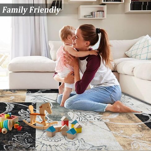 منطقة البساط 9x12 الحديثة الأزهار Petchwork البساط آلة قابل للغسل البساط سجاد غرفة نوم كبيرة داخل سجادة الأرضية غير زلة مزرعة رمي البساط منخفض كومة غطاء أرضي داخلي الحضانة البساط، رمادي in Kuwait