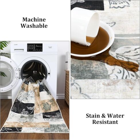 منطقة البساط 9x12 الحديثة الأزهار Petchwork البساط آلة قابل للغسل البساط سجاد غرفة نوم كبيرة داخل سجادة الأرضية غير زلة مزرعة رمي البساط منخفض كومة غطاء أرضي داخلي الحضانة البساط، رمادي in Kuwait