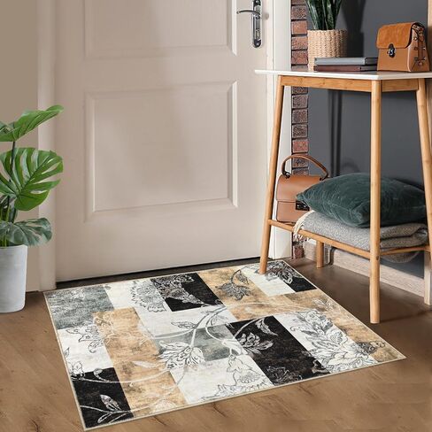 Area Rug 9x12 Modern Floral Petchwork Rug Machine Washable Rug Large Bedroom Rugs Inside Floor Carpet Non Slip Farmhouse Throw Rug Low Pile Indoor Floor Cover Nursery Rug, Grey in Saudi Arabia