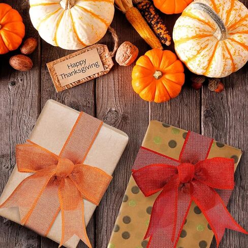 5 Colors Wreath Burlap Ribbon - Total 27 Yards Thanksgiving Day Autumn Wired Edge Ribbon for Gift Wrapping Bows Rustic Crafts Supplies Weddings Holiday Fall Decorations - 2.4in Wide in Kuwait