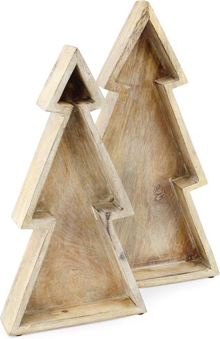 AuldHome Wooden Christmas Tree Trays (Nested Set of 2, Black), Rustic Farmhouse Style Holiday Christmas Serving Decorative Platters in Saudi Arabia
