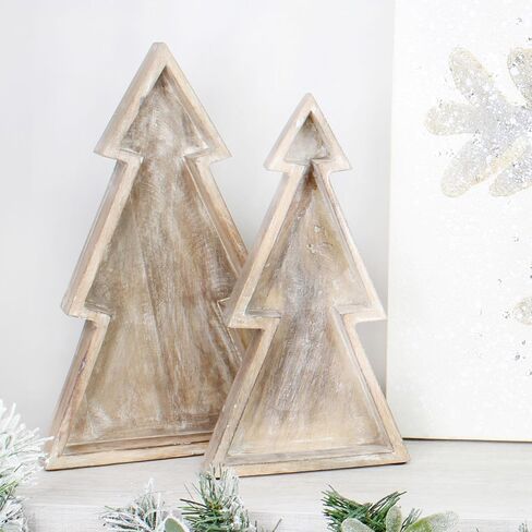 AuldHome Wooden Christmas Tree Trays (Nested Set of 2, Black), Rustic Farmhouse Style Holiday Christmas Serving Decorative Platters in Saudi Arabia