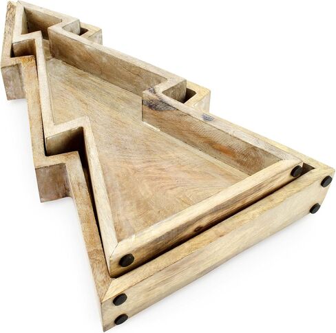 AuldHome Wooden Christmas Tree Trays (Nested Set of 2, Black), Rustic Farmhouse Style Holiday Christmas Serving Decorative Platters in Saudi Arabia