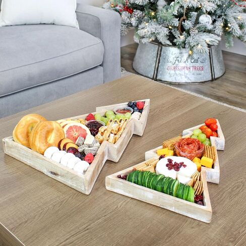 AuldHome Wooden Christmas Tree Trays (Nested Set of 2, Black), Rustic Farmhouse Style Holiday Christmas Serving Decorative Platters in Saudi Arabia
