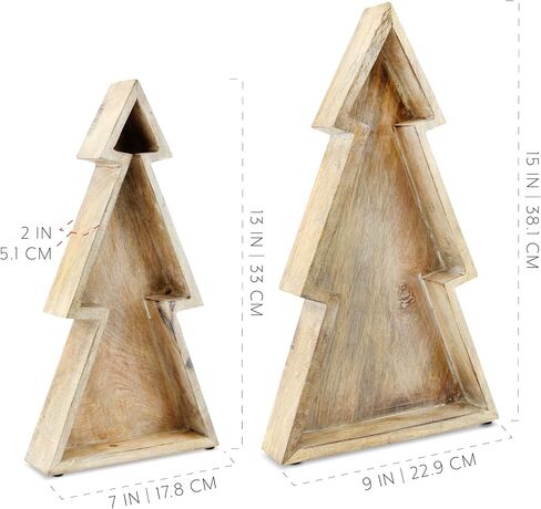 AuldHome Wooden Christmas Tree Trays (Nested Set of 2, Black), Rustic Farmhouse Style Holiday Christmas Serving Decorative Platters in Saudi Arabia