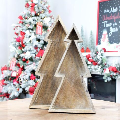AuldHome Wooden Christmas Tree Trays (Nested Set of 2, Black), Rustic Farmhouse Style Holiday Christmas Serving Decorative Platters in Saudi Arabia