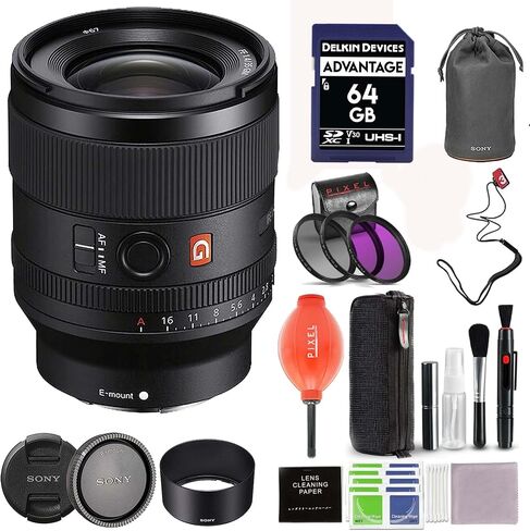 Sony FE 35mm F1.4 GM (SEL35F14GM) Lens Bundle with 3PC Filter Kit, 128GB SDXC Card, Backpack, More | Sony 35mm Lens in Saudi Arabia