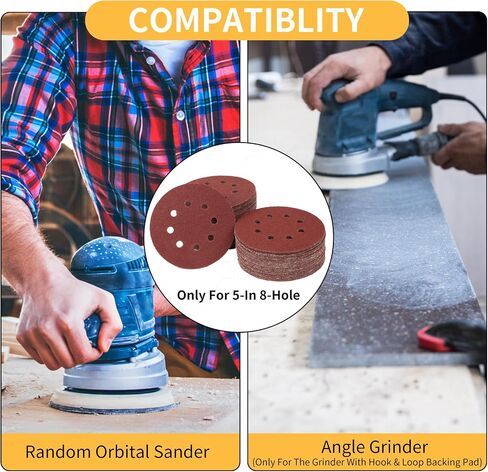 5 Inch Sanding Discs Hook and Loop, 8 Hole Random Disc Sanders & Orbital Sander Pads for Wood with Variety Pack, 60, 120, 240, 320 Grit - 100 PCS Dustless Round Sanding Discs in Saudi Arabia