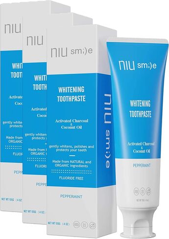 Niusmile Teeth Whitening Toothpaste | Activated Charcoal & Coconut Oil | SLS & Fluoride Free | Peppermint Taste in Saudi Arabia