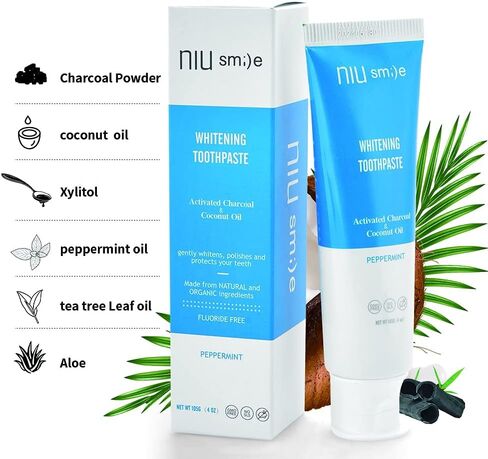 Niusmile Teeth Whitening Toothpaste | Activated Charcoal & Coconut Oil | SLS & Fluoride Free | Peppermint Taste in Saudi Arabia