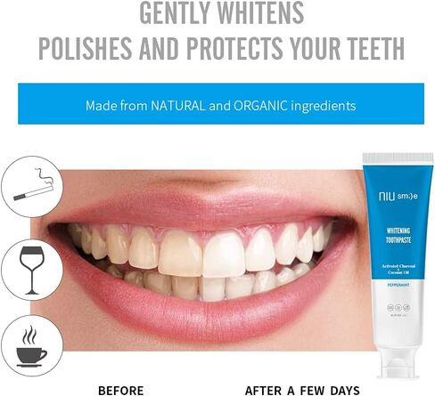 Niusmile Teeth Whitening Toothpaste | Activated Charcoal & Coconut Oil | SLS & Fluoride Free | Peppermint Taste in Saudi Arabia