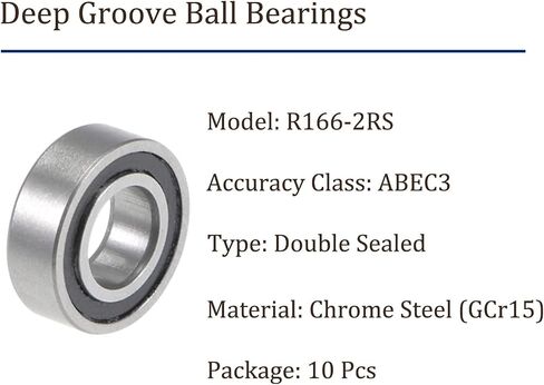 10pcs Deep Groove Ball Bearings - [1/2 Inch x 3/4 Inch x 5/32 Inch] Chrome Steel Balls for Motors Machine Tool Gearboxes Bearing Use, Double Seal ABEC3 in Saudi Arabia
