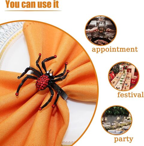 مجموعة من 6 حلقات منديل من الألماس العنكبوتي، حلقات منديل سوداء، حلقات منديل، حامل من سبيكة معدنية، حامل حلقة منديل لتزيين طاولات الهالوين، مستلزمات حفلات الطعام ﻿ (أسود) in Kuwait