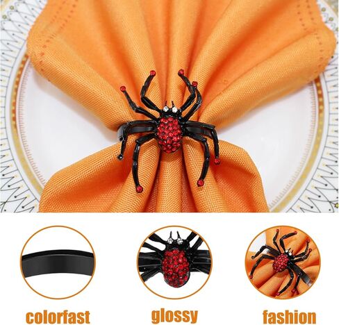 مجموعة من 6 حلقات منديل من الألماس العنكبوتي، حلقات منديل سوداء، حلقات منديل، حامل من سبيكة معدنية، حامل حلقة منديل لتزيين طاولات الهالوين، مستلزمات حفلات الطعام ﻿ (أسود) in Kuwait