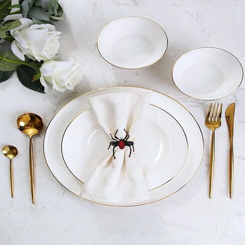 مجموعة من 6 حلقات منديل من الألماس العنكبوتي، حلقات منديل سوداء، حلقات منديل، حامل من سبيكة معدنية، حامل حلقة منديل لتزيين طاولات الهالوين، مستلزمات حفلات الطعام ﻿ (أسود) in Kuwait