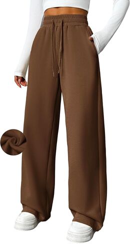 PINSPARK Womens Fleece Wide Leg Sweatpants High Waisted Athletic Sweat Pants Winter Baggy Workout Pant with Pocket in Saudi Arabia