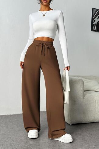 PINSPARK Womens Fleece Wide Leg Sweatpants High Waisted Athletic Sweat Pants Winter Baggy Workout Pant with Pocket in Saudi Arabia