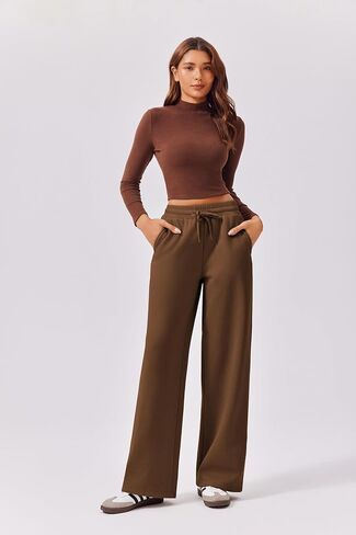 PINSPARK Womens Fleece Wide Leg Sweatpants High Waisted Athletic Sweat Pants Winter Baggy Workout Pant with Pocket in Saudi Arabia
