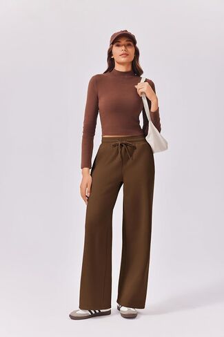 PINSPARK Womens Fleece Wide Leg Sweatpants High Waisted Athletic Sweat Pants Winter Baggy Workout Pant with Pocket in Saudi Arabia