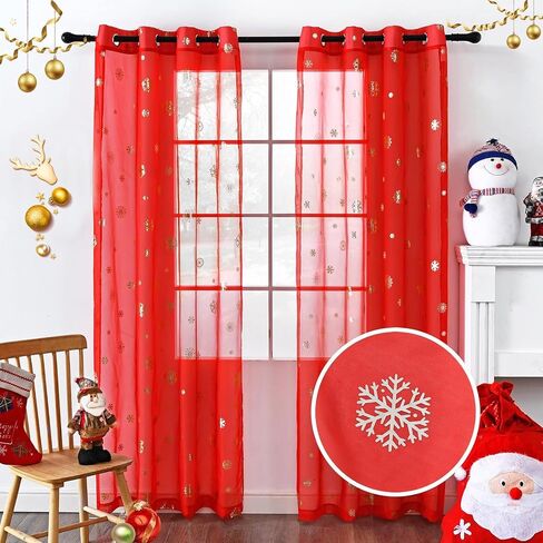 ستائر Youleyar Snowflake Christmas Voile الشفافة، طباعة رقائق فضية فاخرة، زوج معالجة برونزي معدني لتزيين نافذة العطلات، غرفة المعيشة، مجموعة من لوحتين باللون الأبيض 52Wx84L in Saudi Arabia